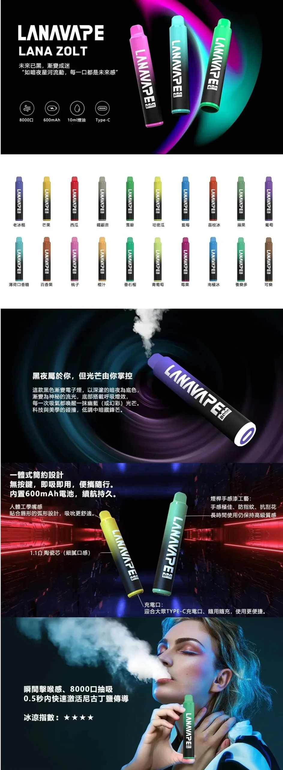 Lana 8000口拋棄式 _商品功能介紹